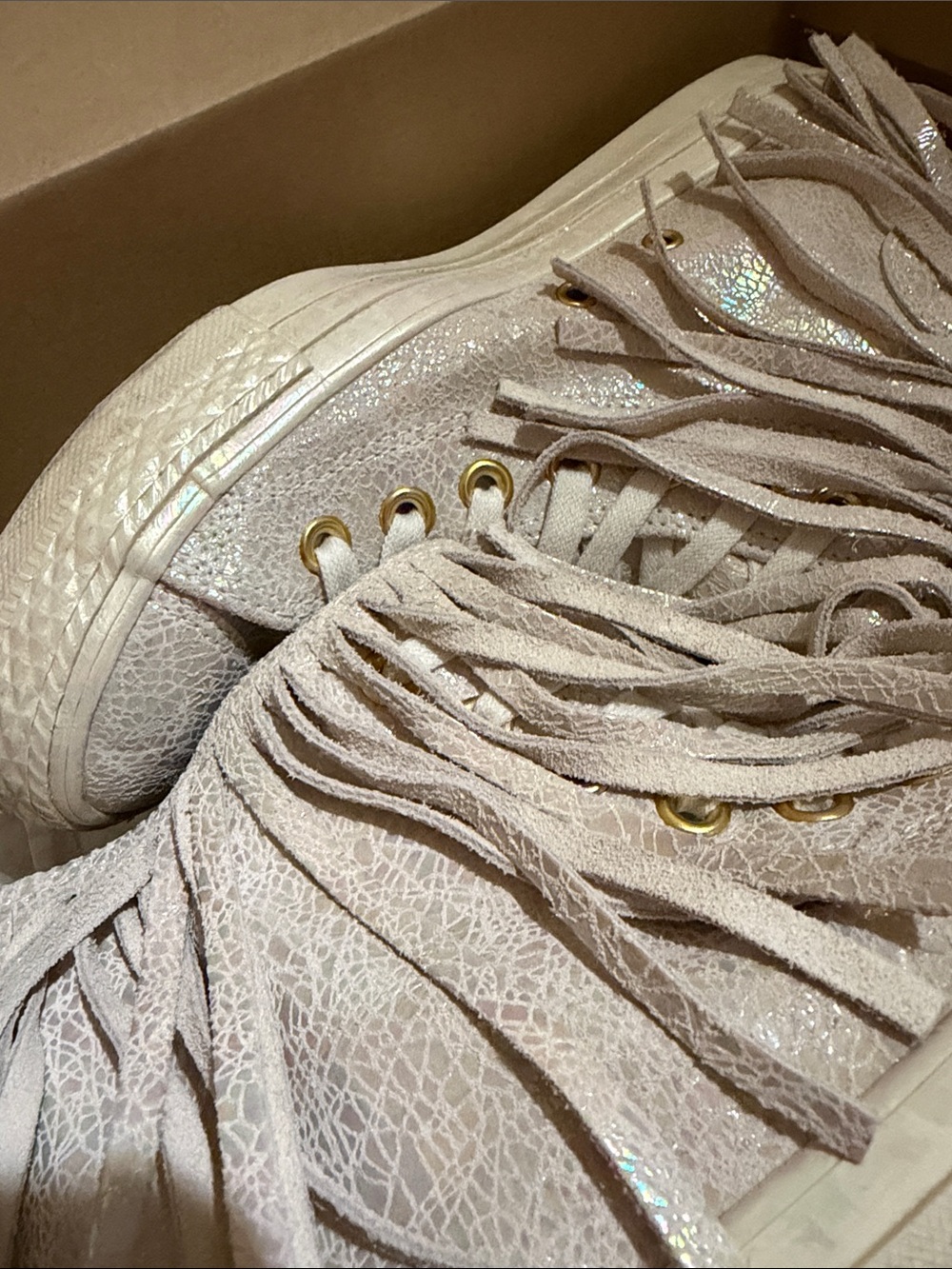 Converse Iridescent Fringe Off White Women's Leather High-Top Sneakers - Picture 9 of 9